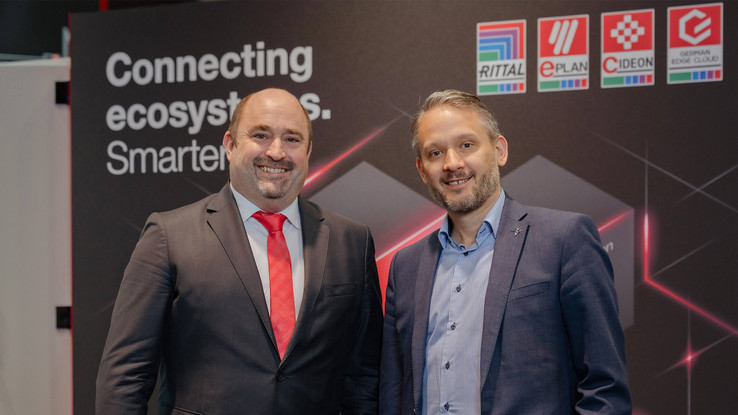 Sebastian Seitz e Dominic Kurtaz EPLAN & Cideon CEO Sebastian Seitz and Dassault Systèmes Managing Director Eurocentral Dominic Kurtaz